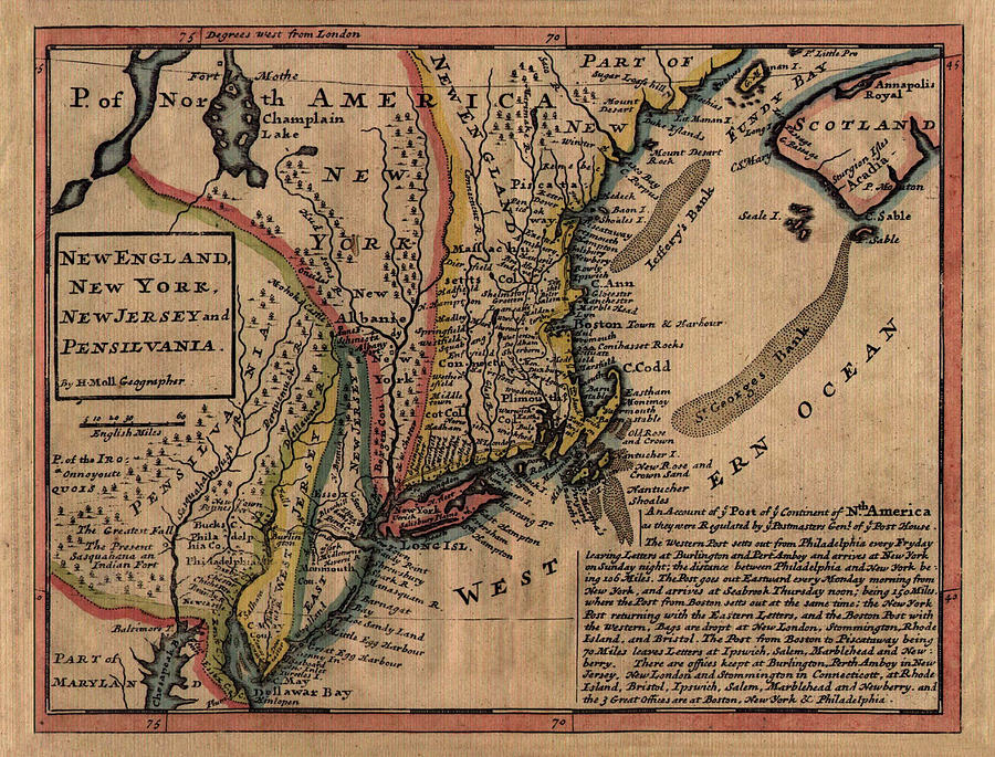 Map Of New England 1729 Photograph by Andrew Fare