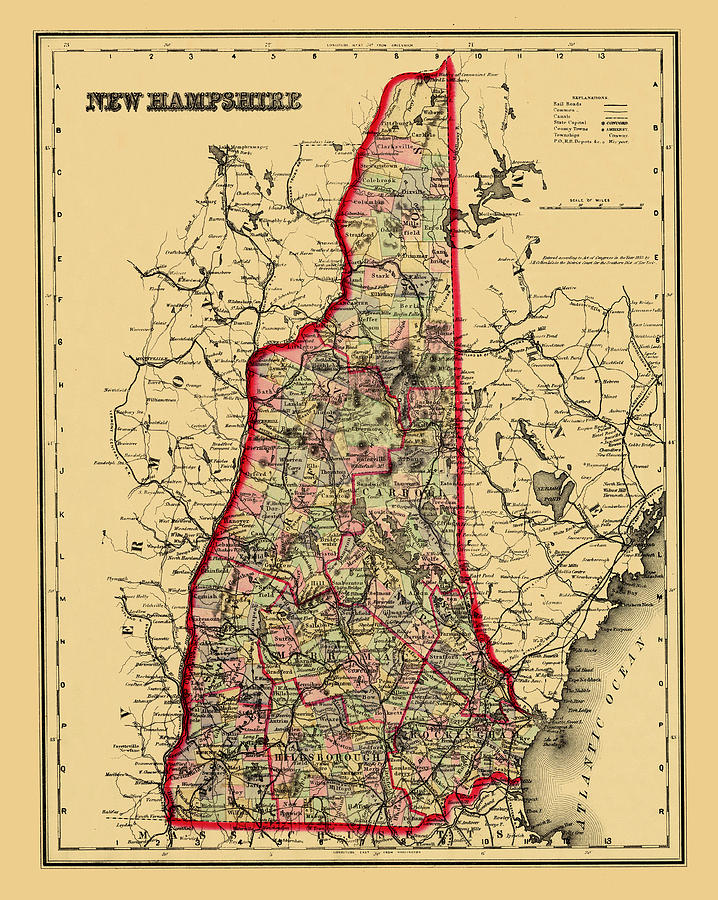 Map Of New Hampshire 1883 Photograph by Andrew Fare - Fine Art America