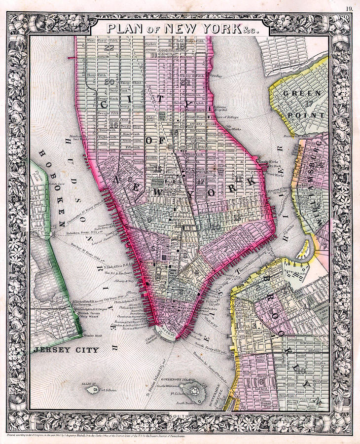 Map of New York City 1864 Photograph by Jon Neidert