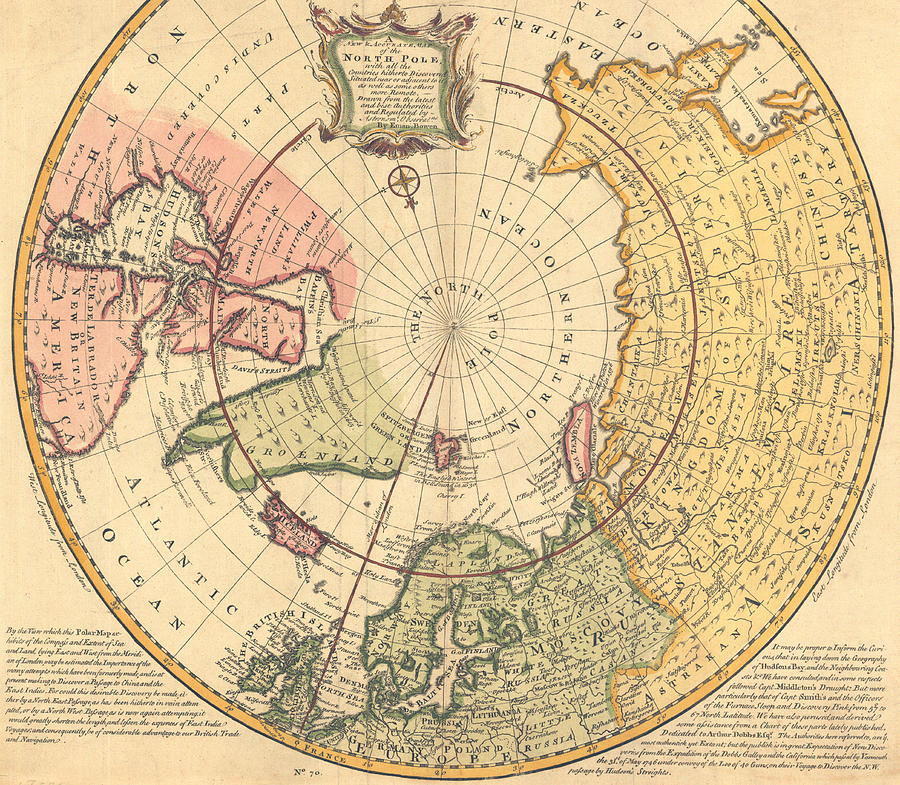 Map of North Pole Drawing by Emanuel Bowen