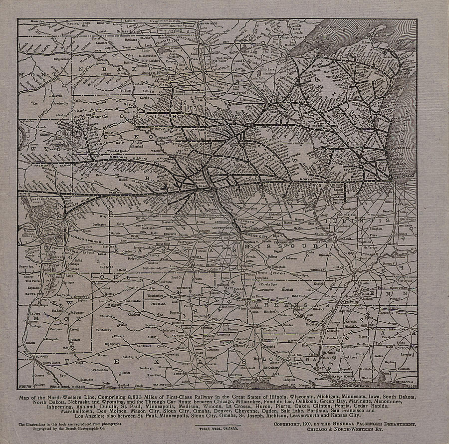 1902 Map of North Western Line Service Photograph by Chicago and North Western Historical Society