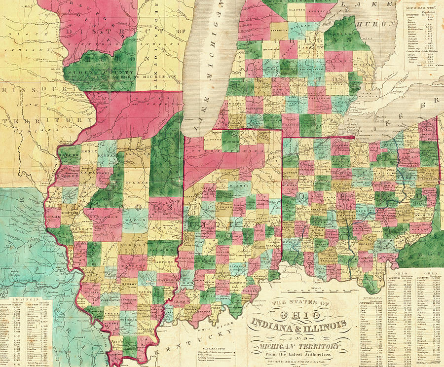 Map of Ohio Indiana and Illinois Drawing by Roy Pedersen