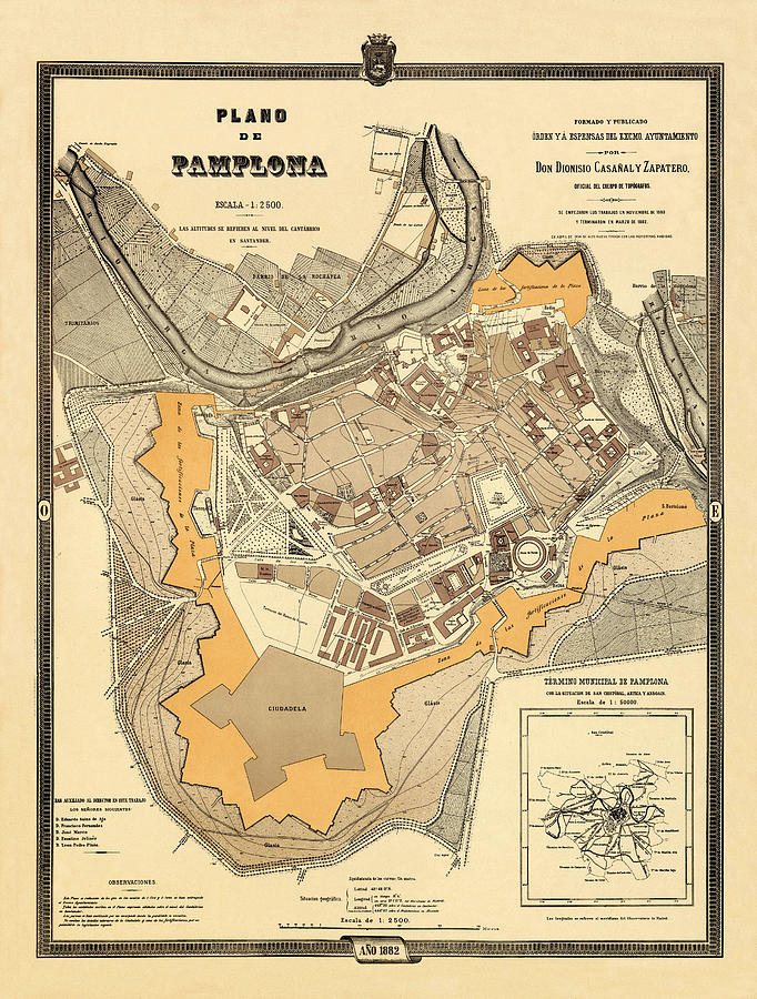 Map Of Pamplona 1882 Photograph by Andrew Fare