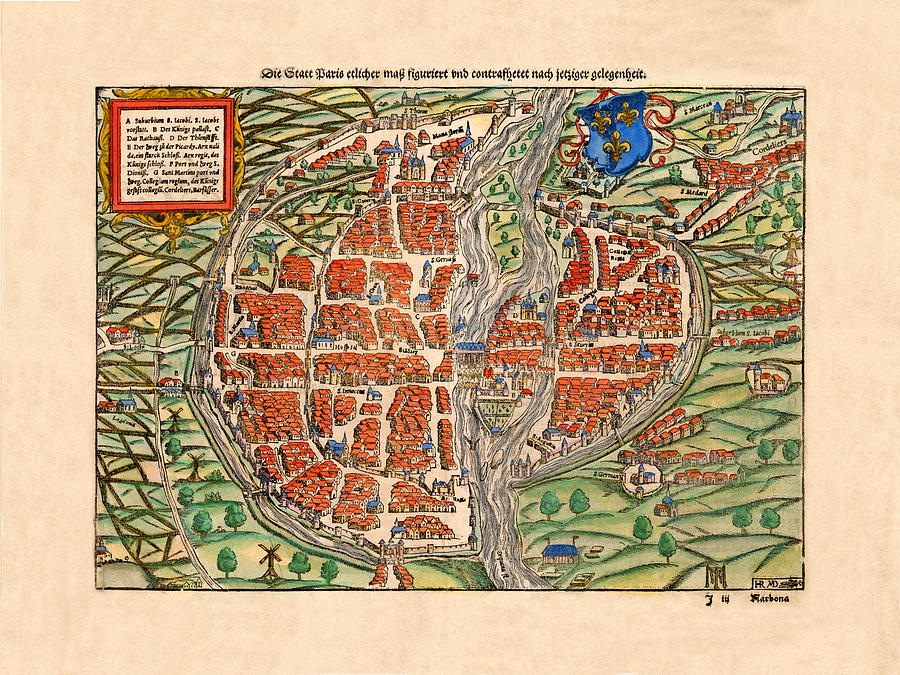 Map Of Paris 1560 Photograph by Andrew Fare