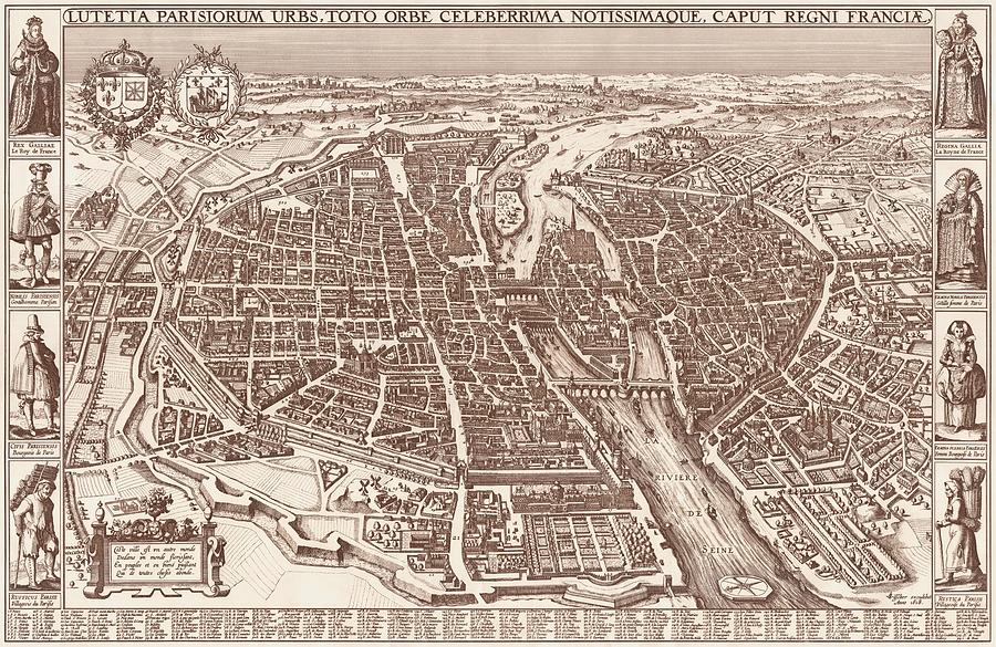 Map of Paris 1618 Drawing by Mountain Dreams