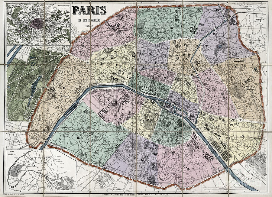Map of Paris, France - 1878 Painting by Pablo Romero