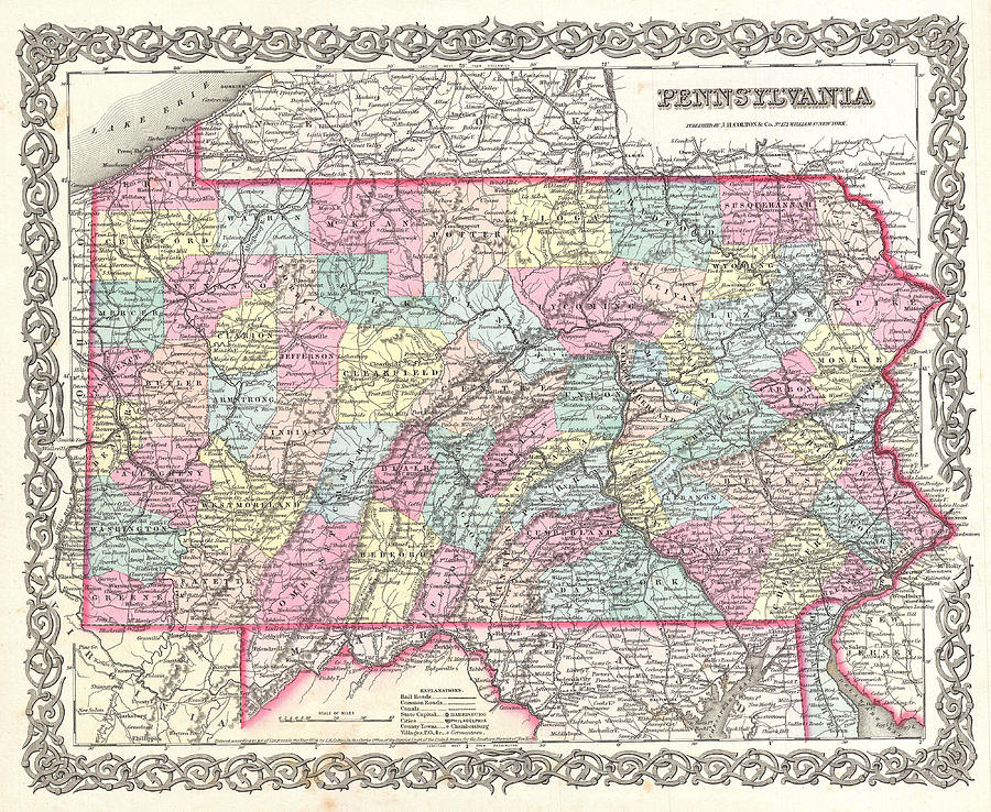 Map of Pennsylvania Drawing by Joseph Hutchins Colton - Fine Art America