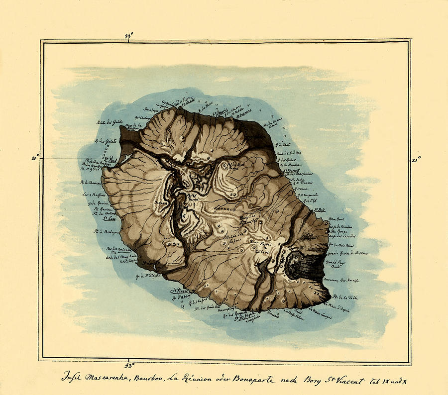 Map of Reunion Island 1802 Photograph by Andrew Fare