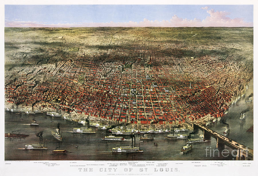 Currier And Ives Painting - Map of Saint Louis by Celestial Images