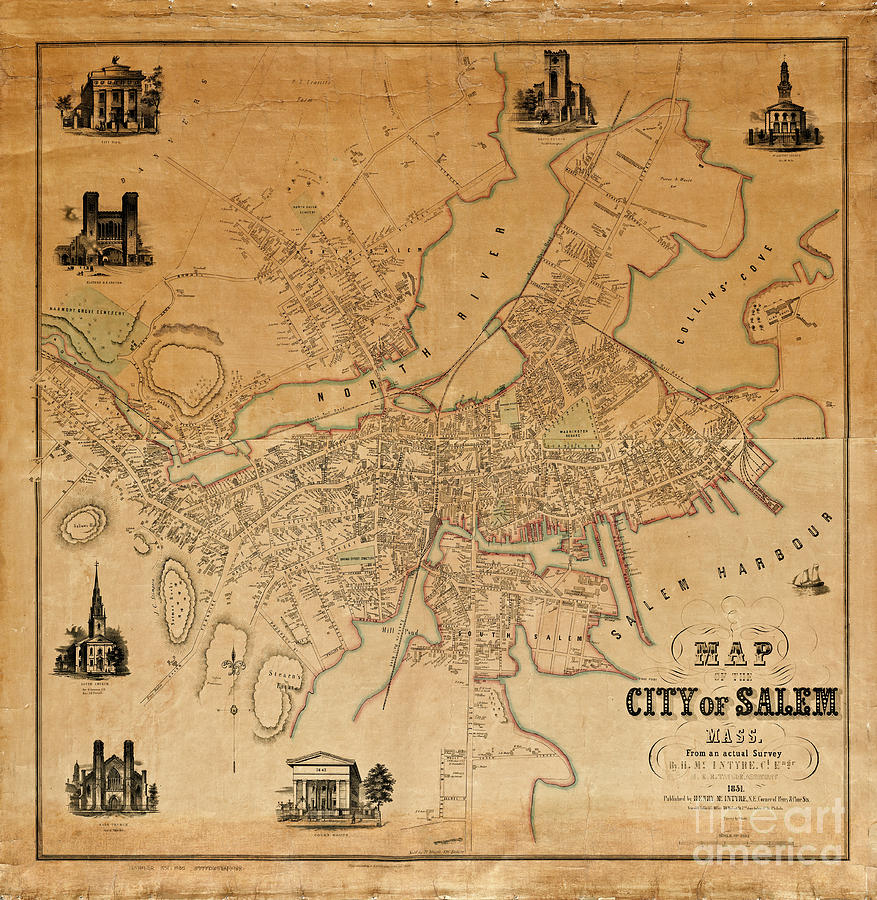 Map of Salem 1851 Drawing by Doc Braham