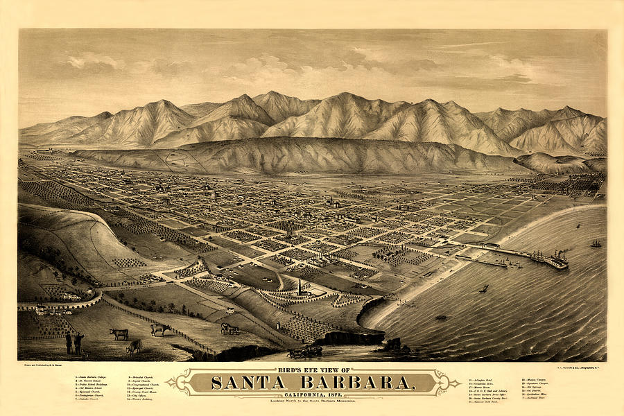 Map Of Santa Barbara 1877 Photograph by Andrew Fare