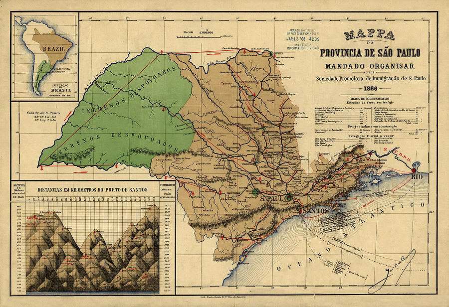 Map Of Sao Paulo 1886 Photograph by Andrew Fare