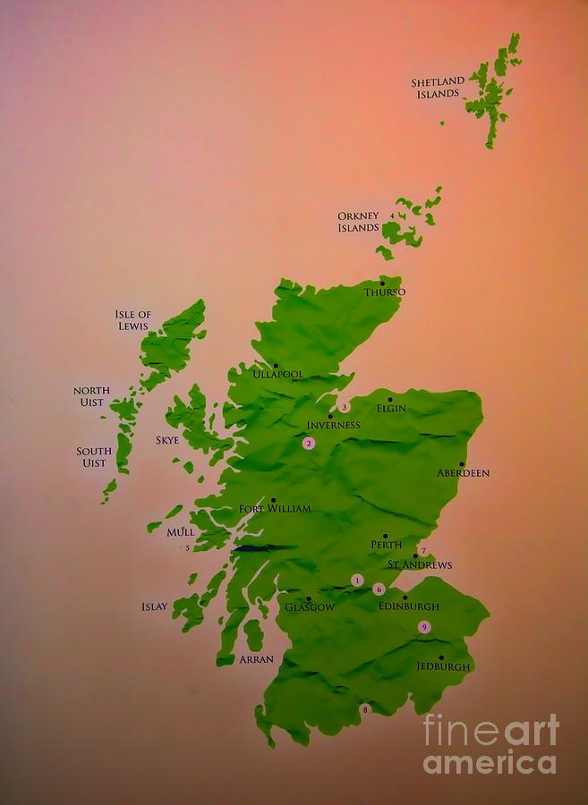 Map of Scotland Color  Photograph by Chuck Kuhn