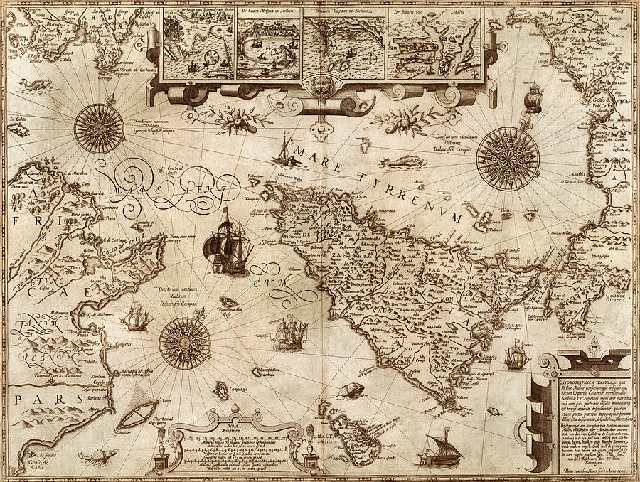 Map Of Sicily 1594 Photograph by Andrew Fare