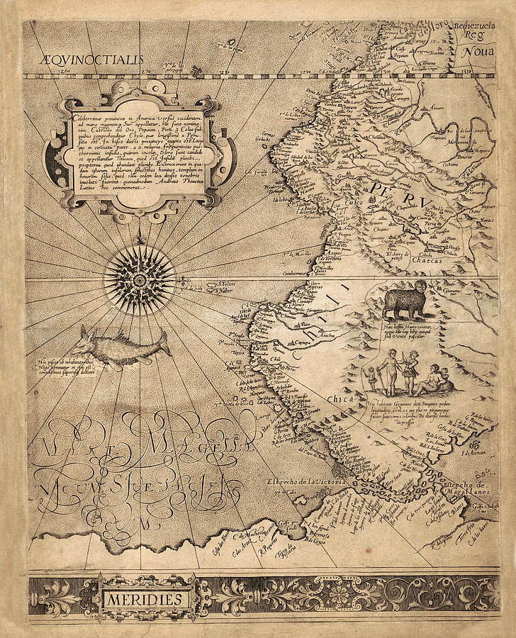 Map Of South America 1569 Photograph by Andrew Fare