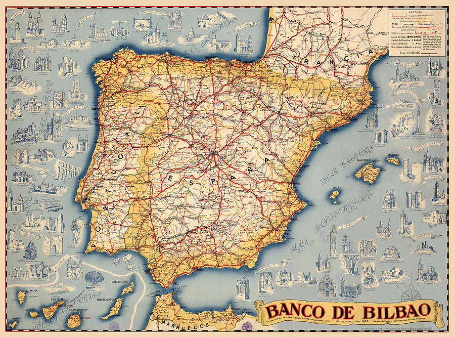Map Of Spain 1950 Photograph by Andrew Fare