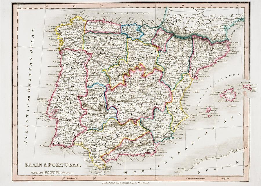 Map Of Spain And Portugal From Smith S Drawing By Vintage Design Pics 