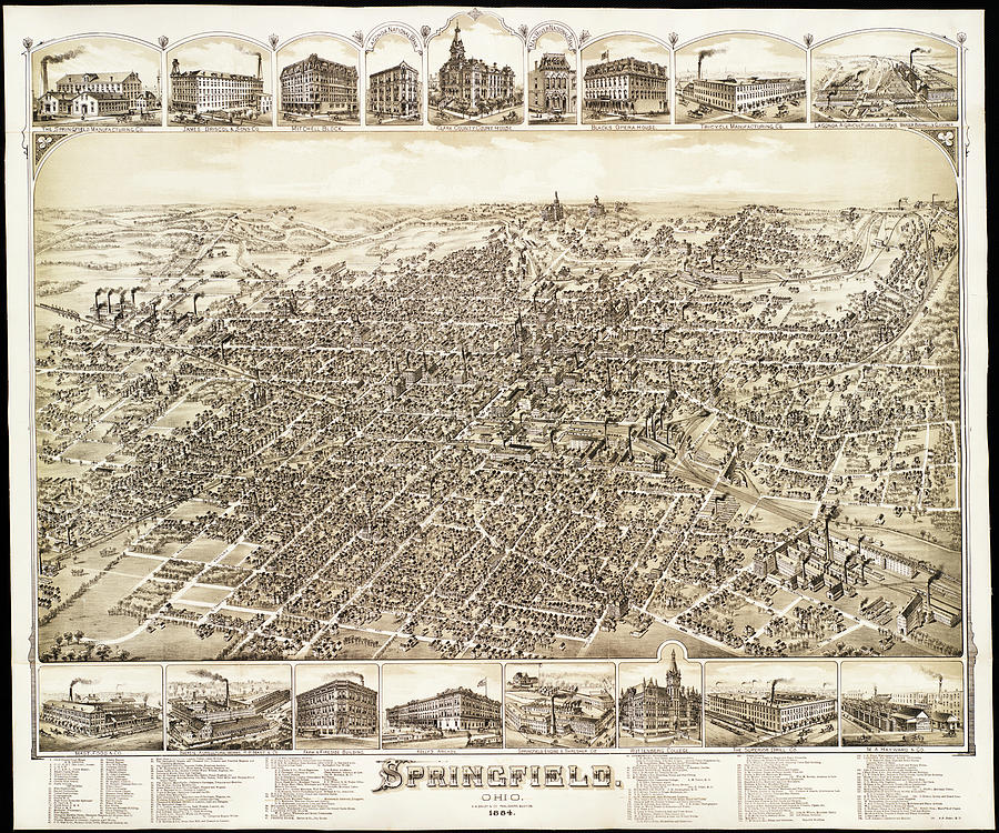 Vintage Photograph - Map of Springfield Ohio 1884 by Mountain Dreams