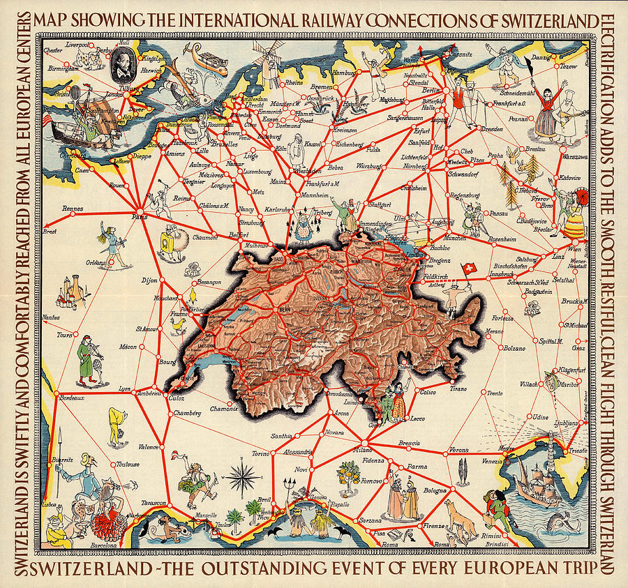 Map Of Switzerland 1933 Photograph by Andrew Fare