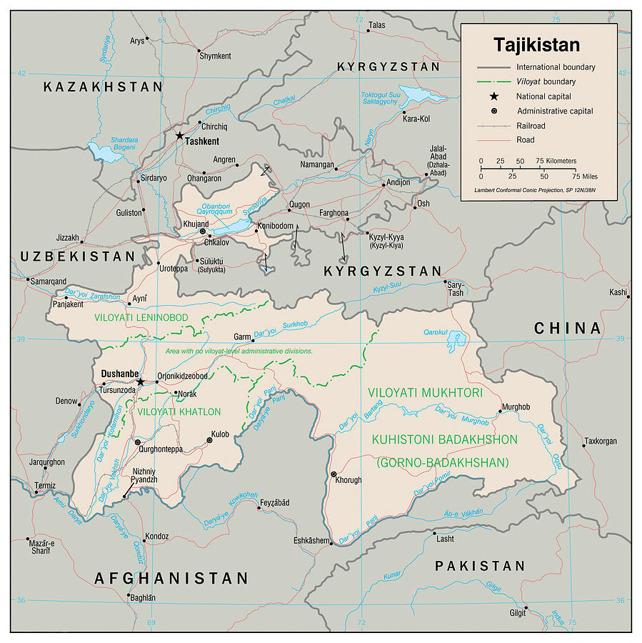 Map of Tajikistan Mixed Media by Roy Pedersen - Fine Art America