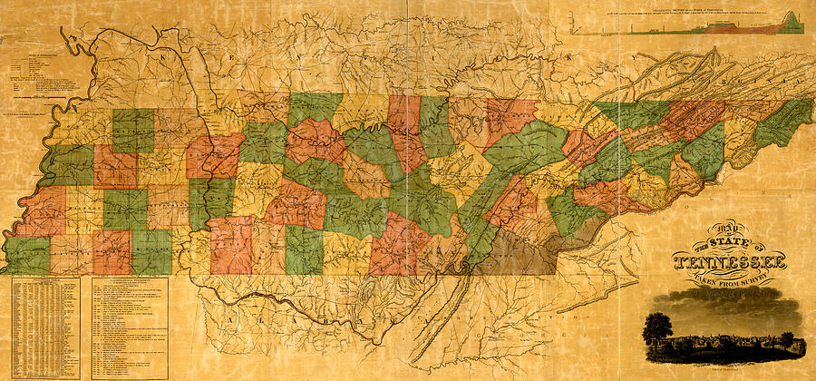 Map Of Tennessee 1832 Photograph By Andrew Fare   Map Of Tennessee 1832 Andrew Fare 