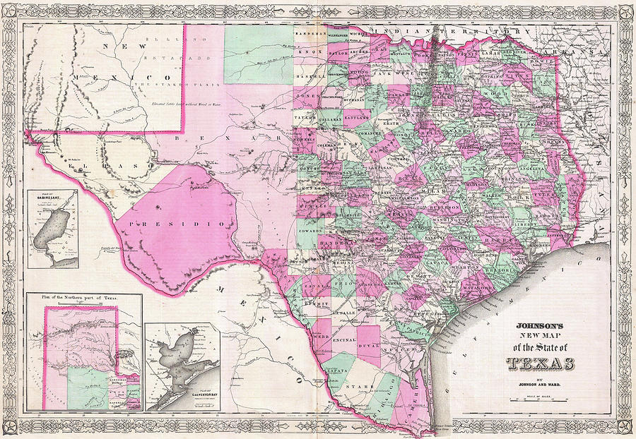 Map of Texas 1866 Drawing by Mountain Dreams