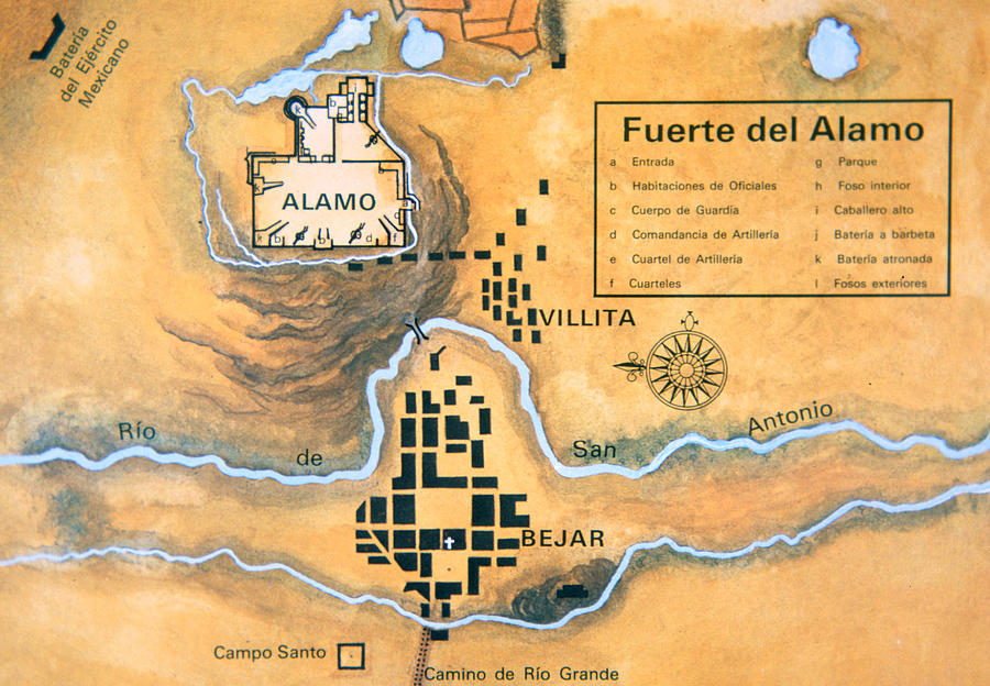 Map Of The Alamo Area In San Antonio Drawing by Mexican School