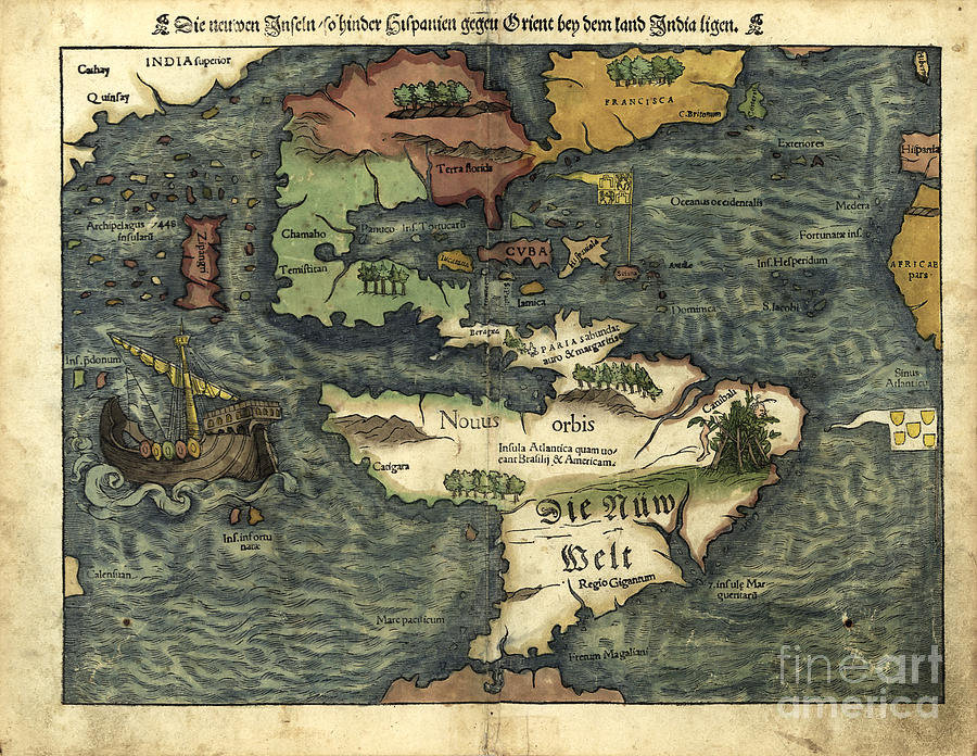 Map Of The Americas 1550 Photograph by Photo Researchers
