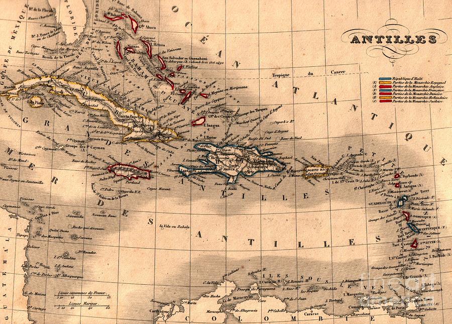 Map of the Antilles - The Caribbean islands Painting by Celestial Images