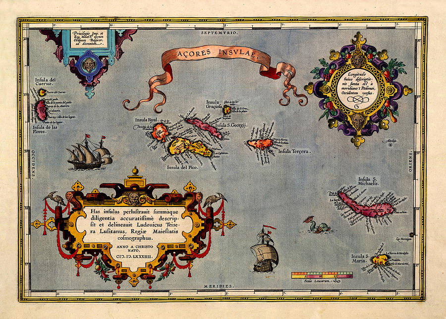 Map Of The Azores 1606 Photograph by Andrew Fare
