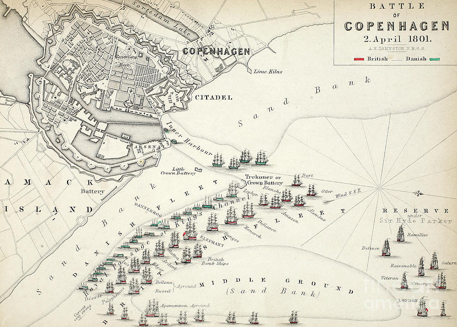 Map of the Battle of Copenhagen Drawing by Alexander Keith Johnston