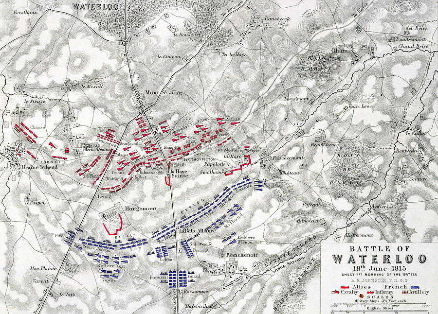 Map Drawing - Map of the Battle of Waterloo by Alexander Keith Johnston