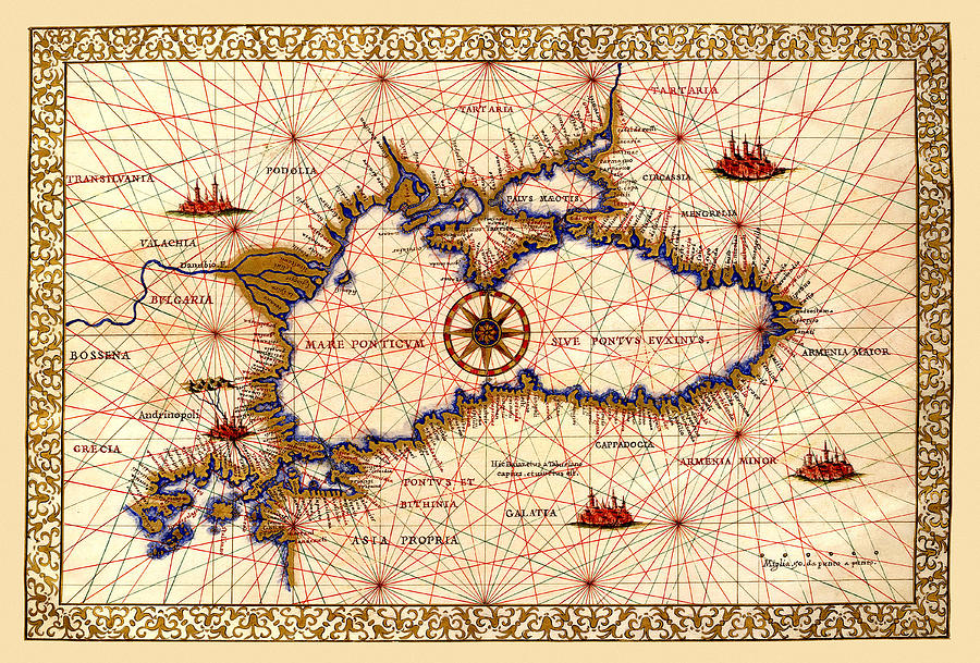  Map Of The Black Sea 1559b Photograph by Andrew Fare