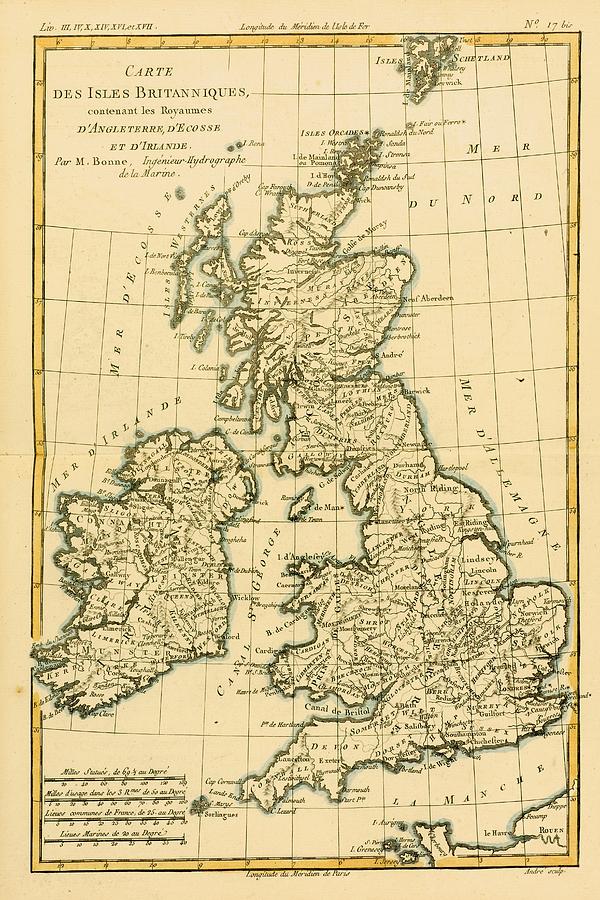 Map Of The British Isles, Circa.1760 Drawing by Vintage Design Pics ...