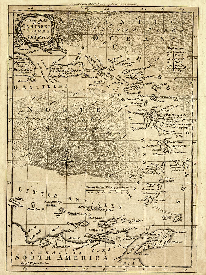 Map Of The Caribbean 1761 Photograph by Andrew Fare