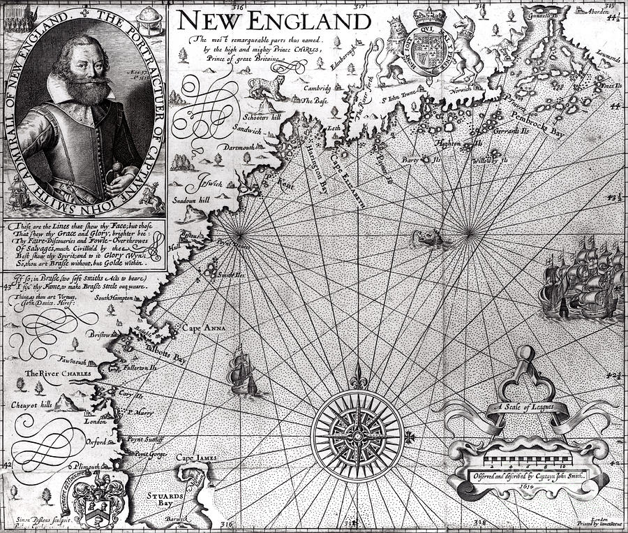 Map Drawing - Map of the Coast of New England by Simon de Passe