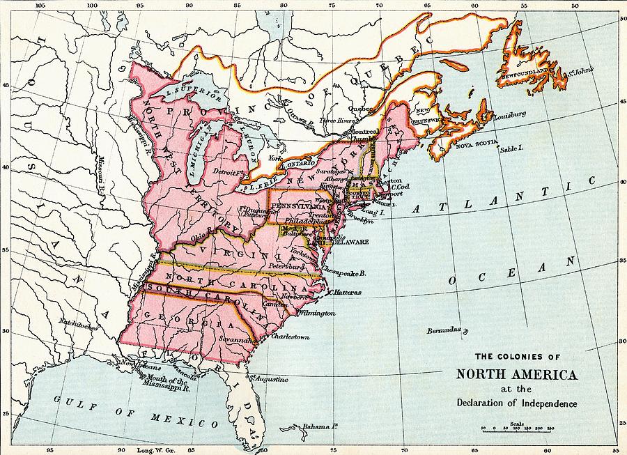 Map Of The Colonies Of North America At Drawing by Vintage Design Pics ...