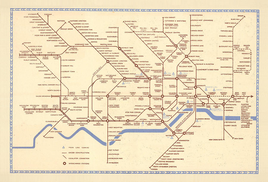 London Drawing - Map of the London Underground - London Metro - Railway Map - Metro line, London by Studio Grafiikka