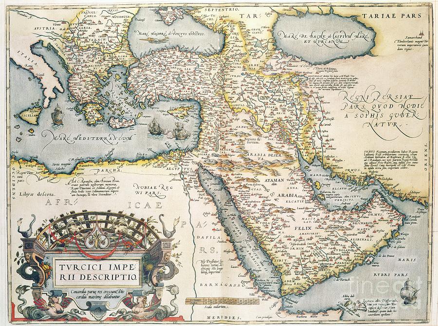 Map Drawing - Map of the Middle East from the Sixteenth Century by Abraham Ortelius
