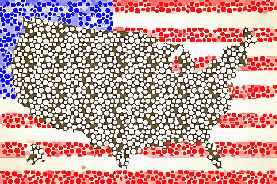Map of the United States of America Pop Art Painting by Edward Fielding