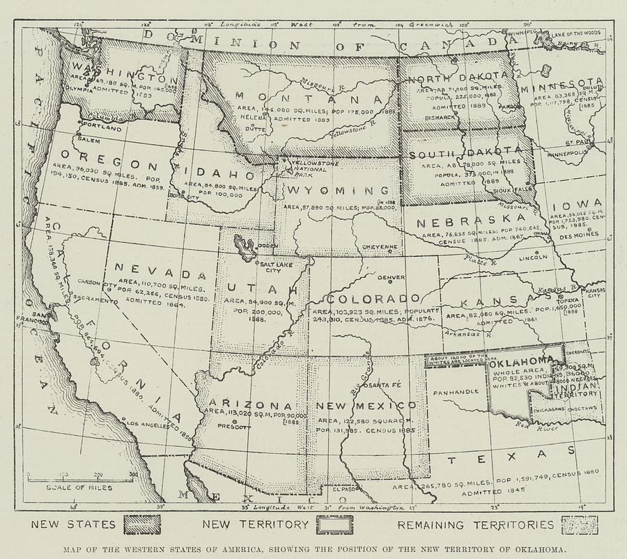 Map of the Western States of America Drawing by English School