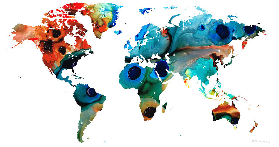 Map of The World 6 -Colorful Abstract Art Painting by Sharon Cummings