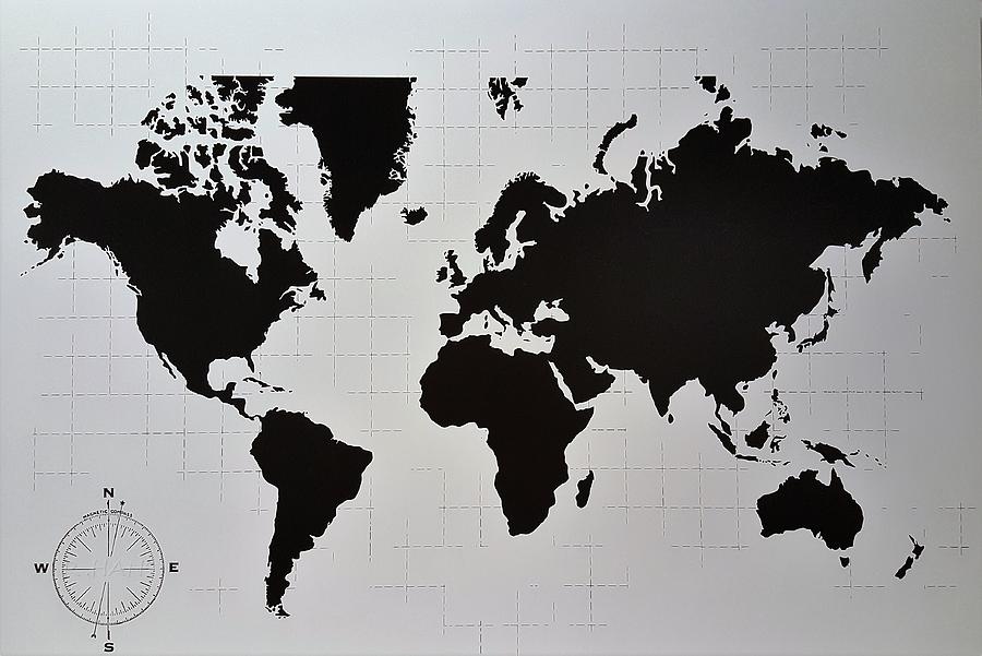 Map Of The World B W Photograph by Rob Hans