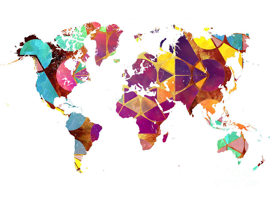 Map of the world geometric colored Digital Art by Justyna Jaszke JBJart ...
