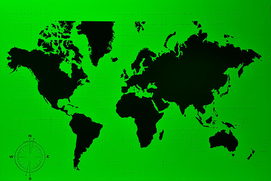 Map Of The World Green Photograph by Rob Hans