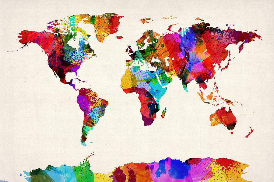 Abstract Digital Art - Map of the World Map Abstract Painting by Michael Tompsett