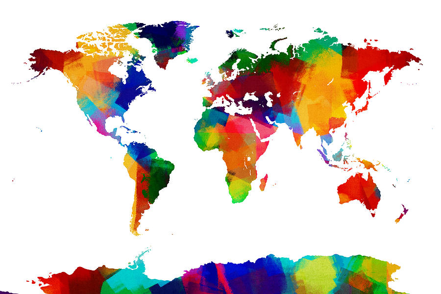 Map of the World Map Painting Digital Art by Michael Tompsett