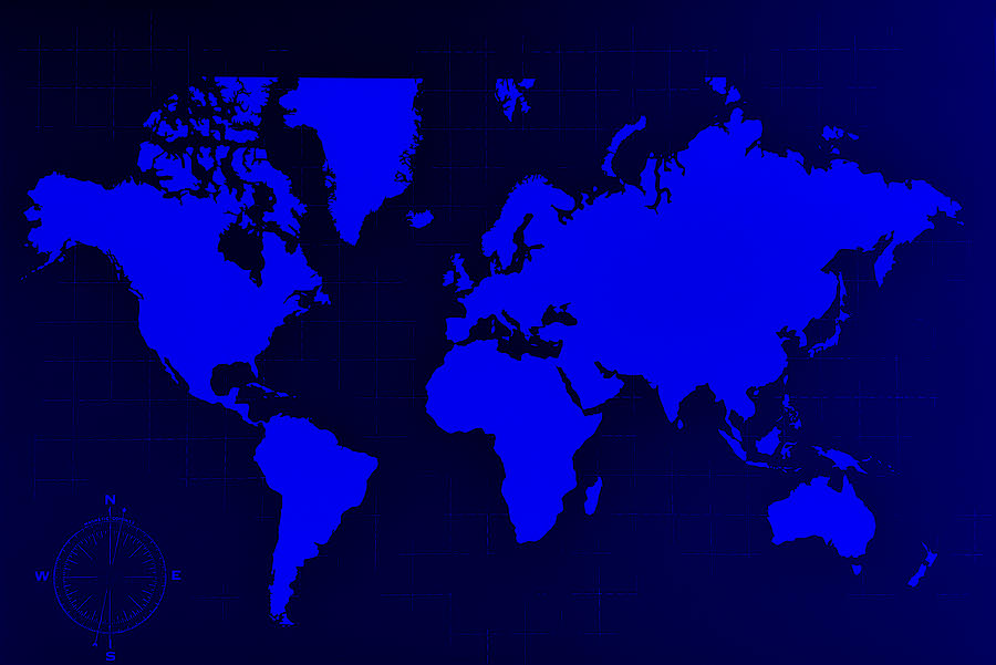 Map Of The World Negative Blue Photograph by Rob Hans