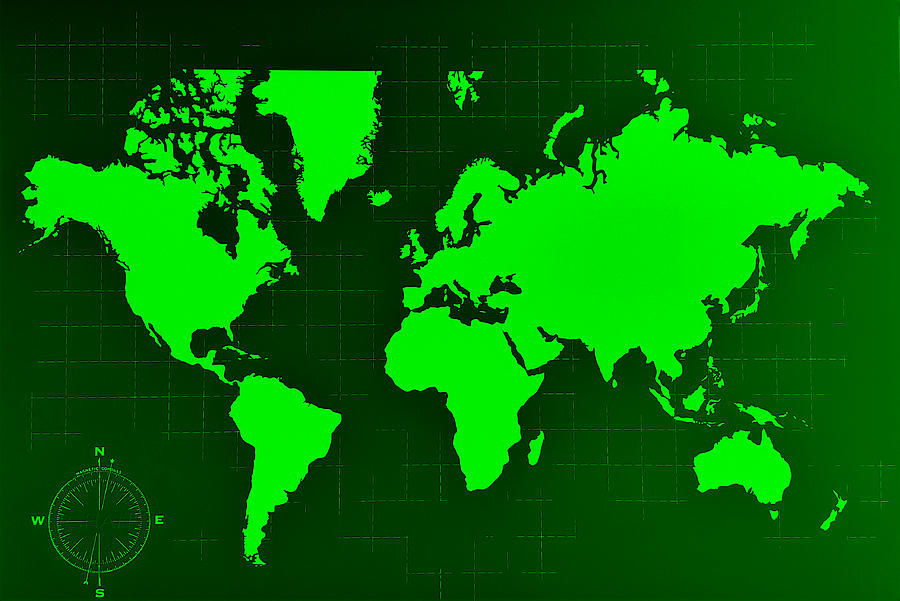 Map Of The World Negative Green Photograph by Rob Hans