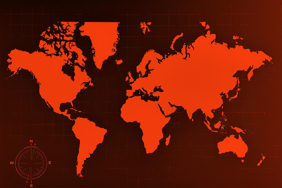 Map Of The World Negative Orange Photograph by Rob Hans